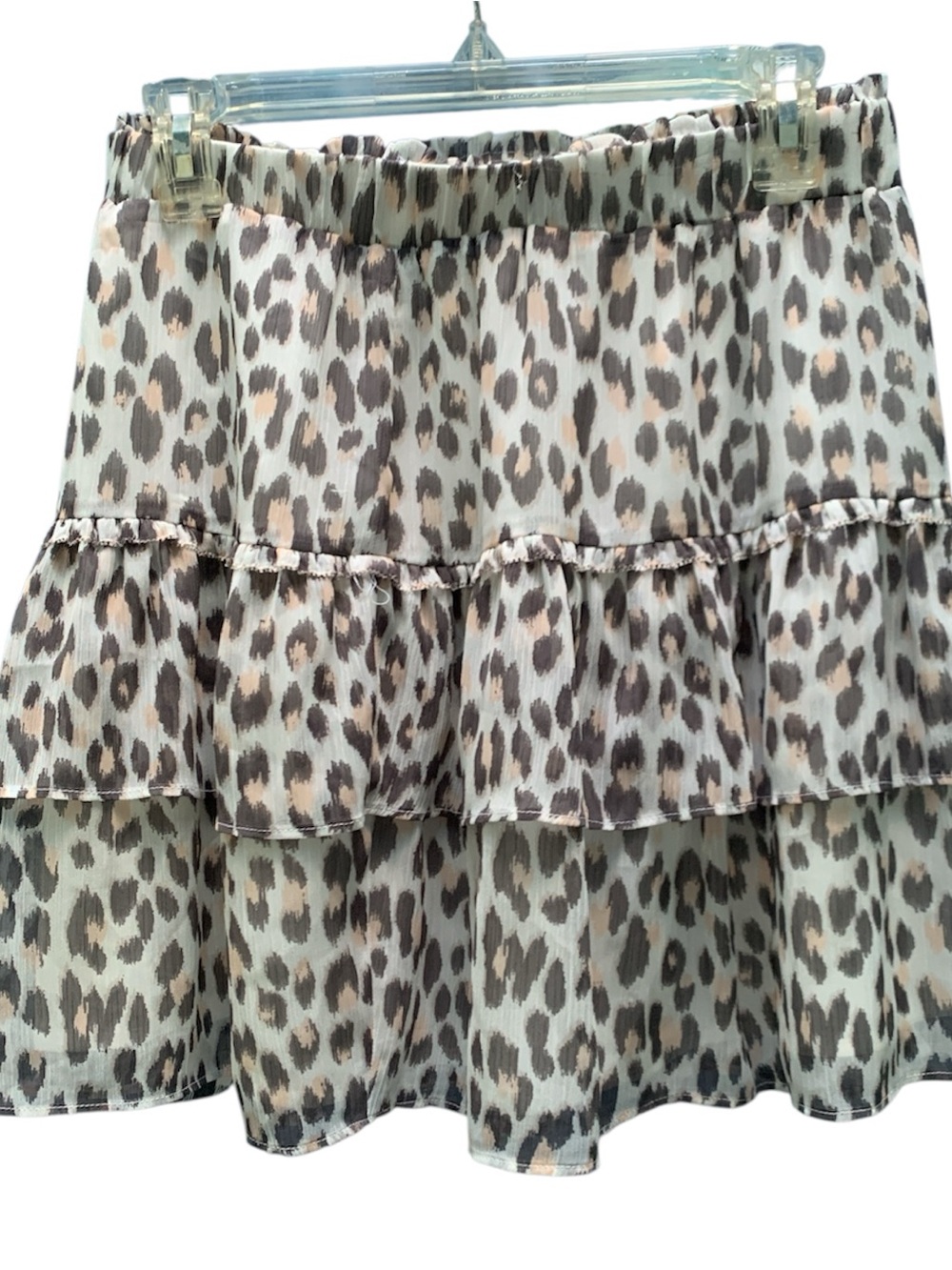 LOFT Leopard Print Ruffle Mini Skirt - Beige Taupe Gray